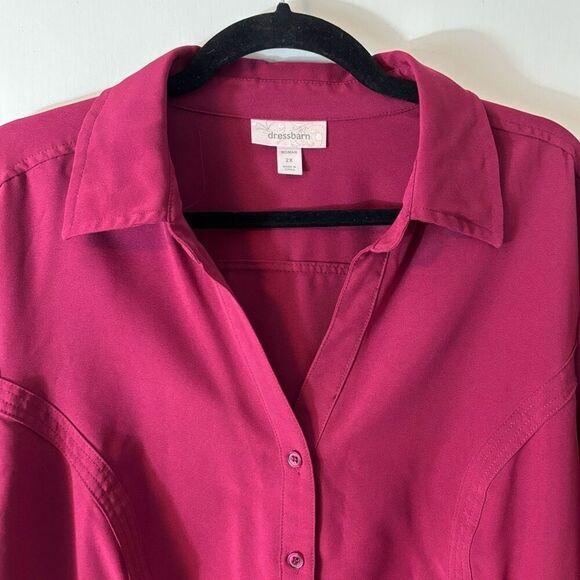 Dressbarn 2X berry color button up shirt princess seam flip cuff long sleeve - Picture 2 of 10